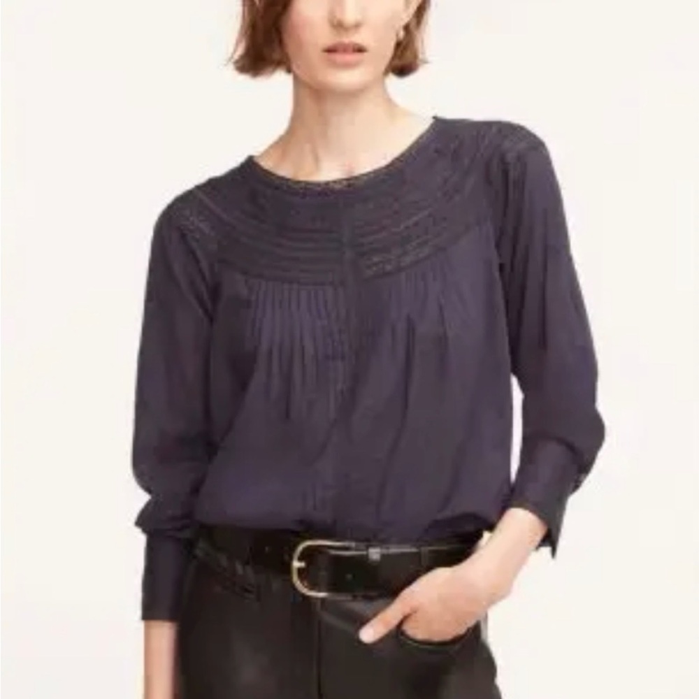 Rebecca Taylor Lace 100% Cotton Blouse in Navy Blue Size Large